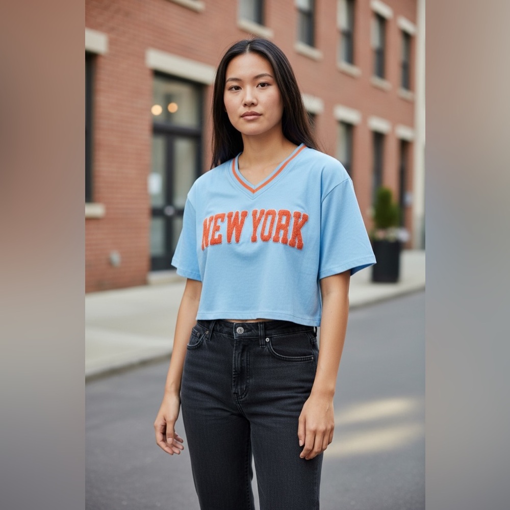 Blue and Orange Graphic Women's Top